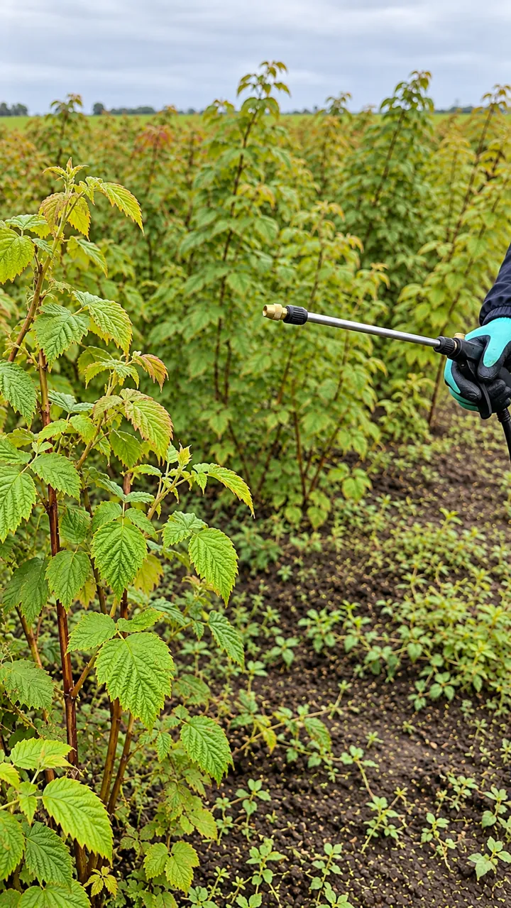 Aplicare foliară pe frunzele plantelor de zmeur